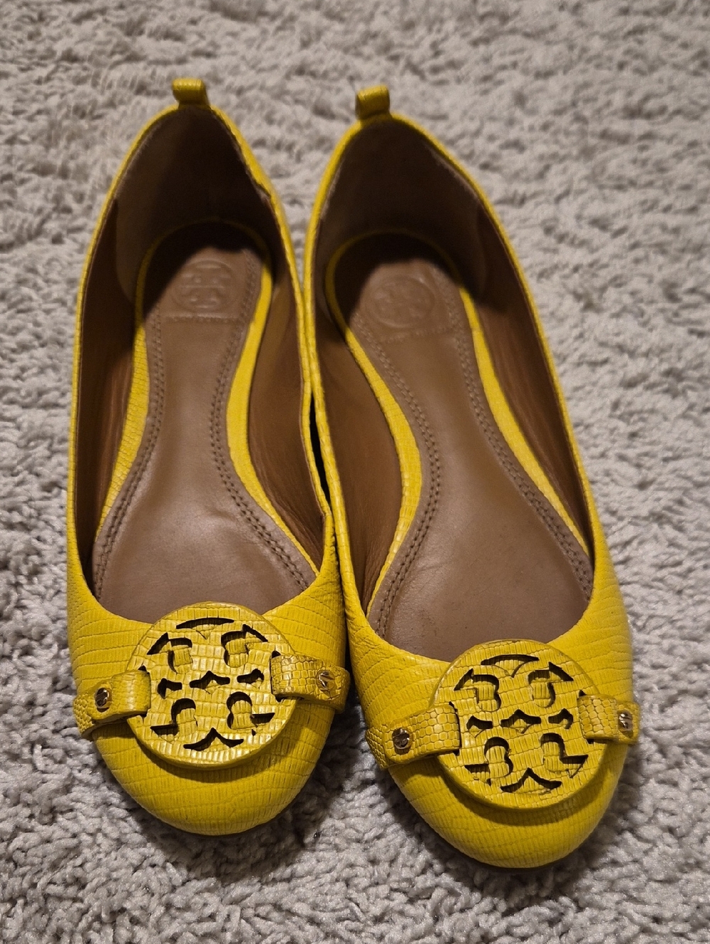 Tory Burch Bright Yellow Logo Ballet Flats